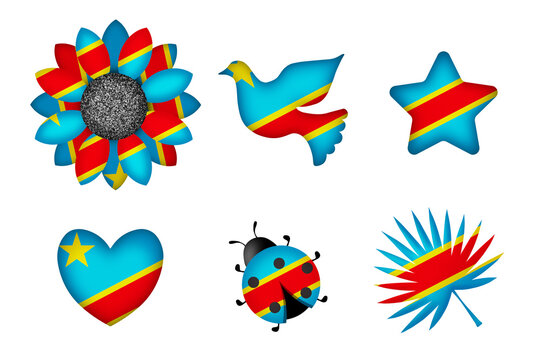 Peace symbols in colors of national flag. Concept clip art on white background. Democratic Republic of the Congo