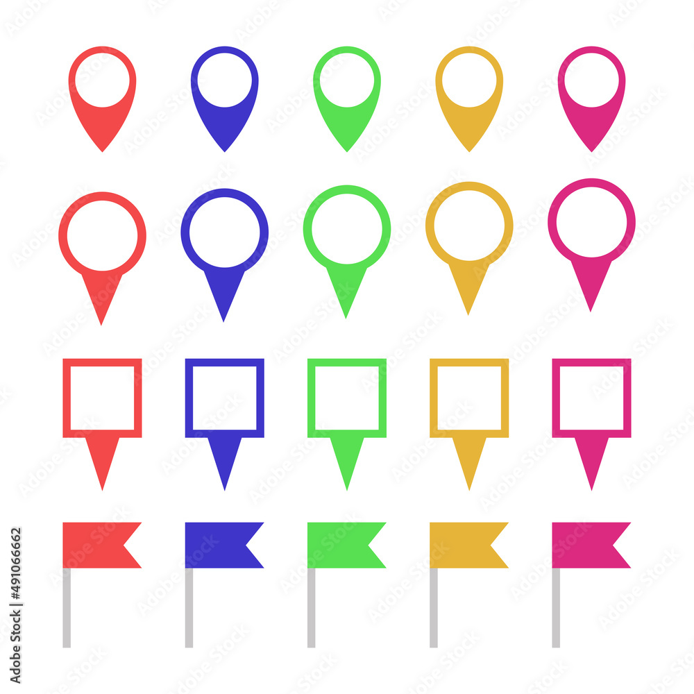 Wall mural set of different pin icons. location sign in flat style isolated on white background. navigation map