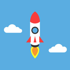 Space rocket launch to the sky. Startup concept of business or project. Vector illustrator.