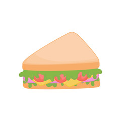hand draw cute triangle shape sandwich with ham cheese and vegetable vector