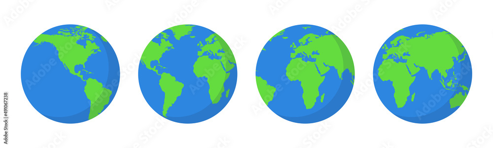 Wall mural four different views of the planet earth. different continents on the globe. vector illustration.
