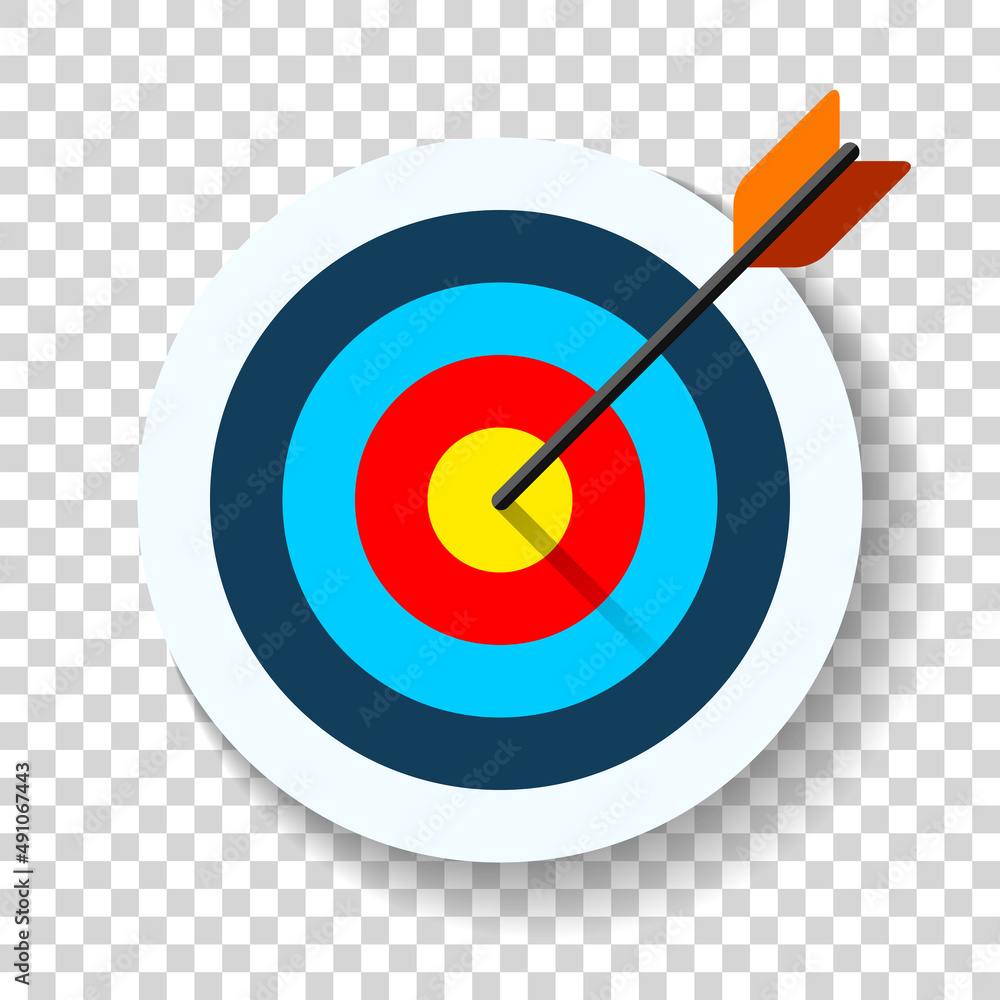 Poster target icon in flat style on transparent background. arrow in the center aim. vector design element 