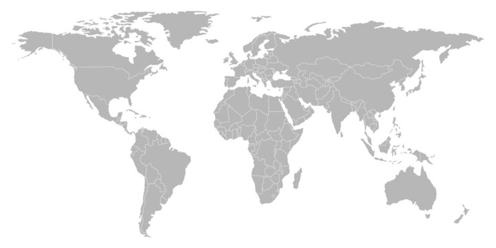 Political map of the world. All countries of the world in gray color. Vector illustration.