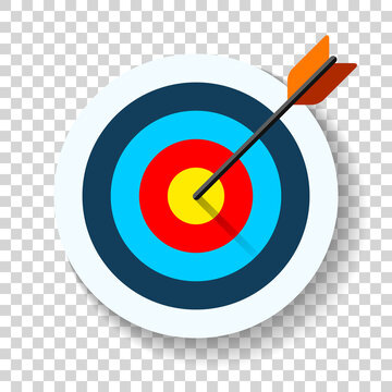 Target icon in flat style on transparent background. Arrow in the center aim. Vector design element for you business projects