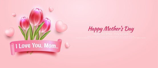 Realistic Happy mothers day greeting card with flowers