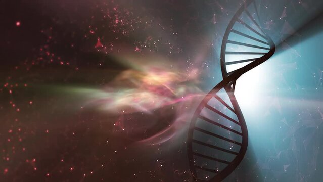 Looping 3d dna chain rotation on artificial intelligence futuristic cyberspace background.