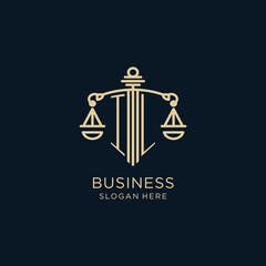 Initial IL logo with shield and scales of justice, luxury and modern law firm logo design - obrazy, fototapety, plakaty