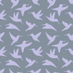Hand drawn hummingbirds silhouette seamless pattern. Perfect for T-shirt, textile and print. Doodle illustration for decor and design.