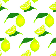 seamless lemon slices pattern isolated on white background 