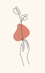 holding a tulip flower very seductive line drawing.