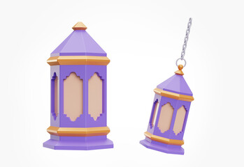 Obraz premium 3d render icon lantern with chain for islamic festivity or ramadan