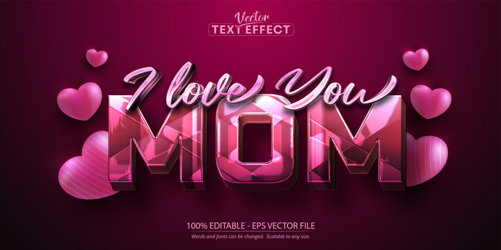 Pink text effect, editable mother's day shiny pink text style on decorated hearts background