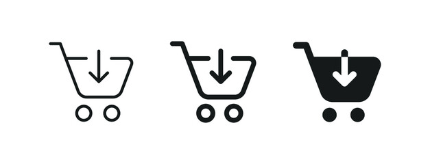add to shopping cart icon, shop basket symbol with arrow down	
