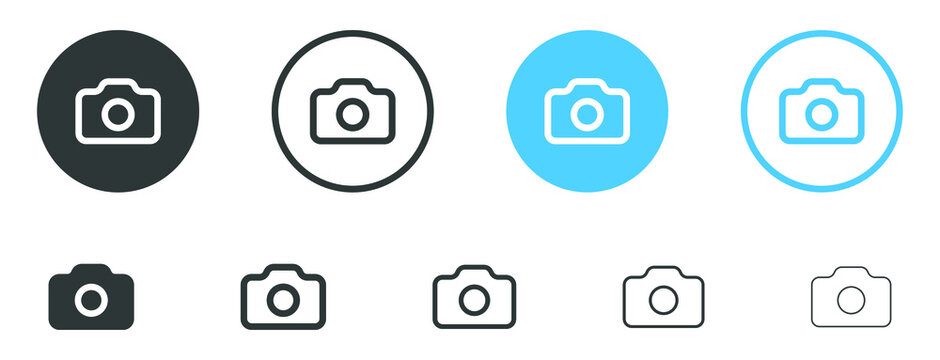 Camera icon, Photo camera symbol, snapshot icon in filled, thin line, outline and stroke style for apps and website	
