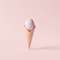 Creative idea easter egg ice cream on pastel pink background. minimal concept. 3d rendering