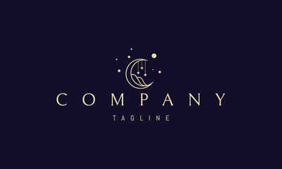 Vector golden logo on which an abstract image of a baby cradle in the form of a moon.