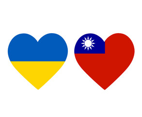 Ukraine And Taiwan Flags National Europe And Asia Emblem Heart Icons Vector Illustration Abstract Design Element