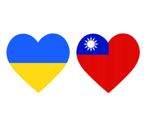 Ukraine And Taiwan Flags National Europe And Asia Emblem Heart Icons Vector Illustration Abstract Design Element