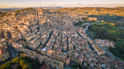 Aerial View of Caltagirone at Sunset, Catania, Sicily, Italy, Europe, World Heritage Site