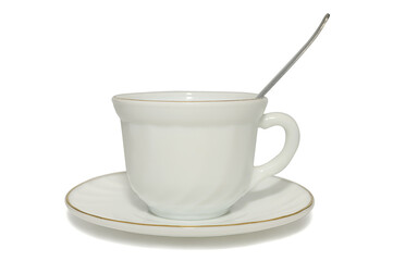 Elegant vintage teacup and saucer and spoon. For coffee and tea.