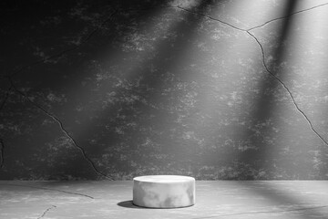 White 3d podium empty with window shadow on concrete texture abstract background. Copy space of...