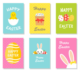 Happy Easter cards set with bunny ears, Easter eggs