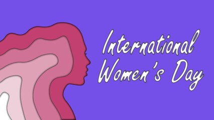 International women's day. Women illustration with purple background.