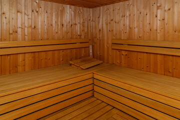 Fototapeta na wymiar Empty traditional finnish sauna interior.