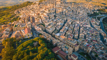 Obraz premium Aerial View of Caltagirone at Sunset, Catania, Sicily, Italy, Europe, World Heritage Site
