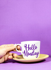 woman holding a cup of black of coffee. hello Monday concept