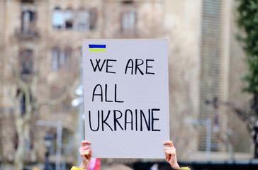 poster of we are all ukraine in a demonstration against the war in ukraine.