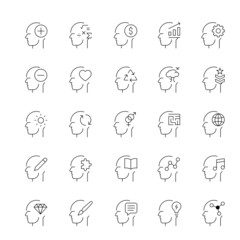 Brain process, thin line icon set, vector illustration.
