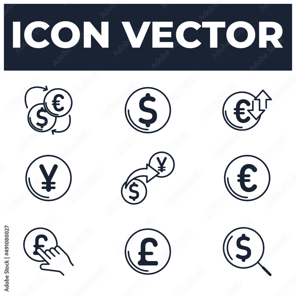Poster set of currency elements symbol template for graphic and web design collection logo vector illustrat