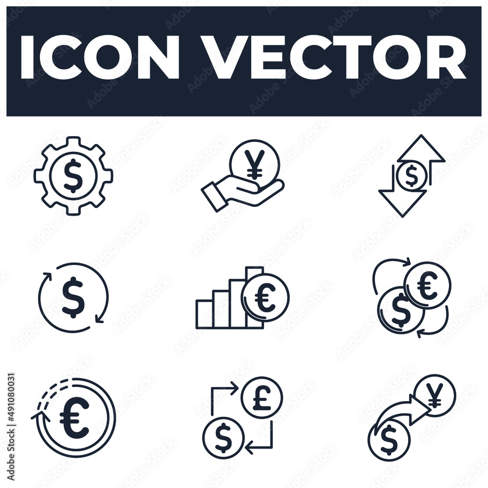 Poster set of currency elements symbol template for graphic and web design collection logo vector illustrat