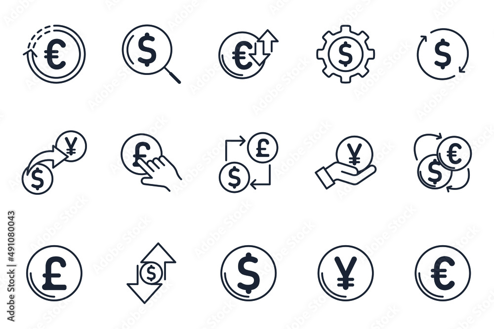 Poster set of currency elements symbol template for graphic and web design collection logo vector illustrat