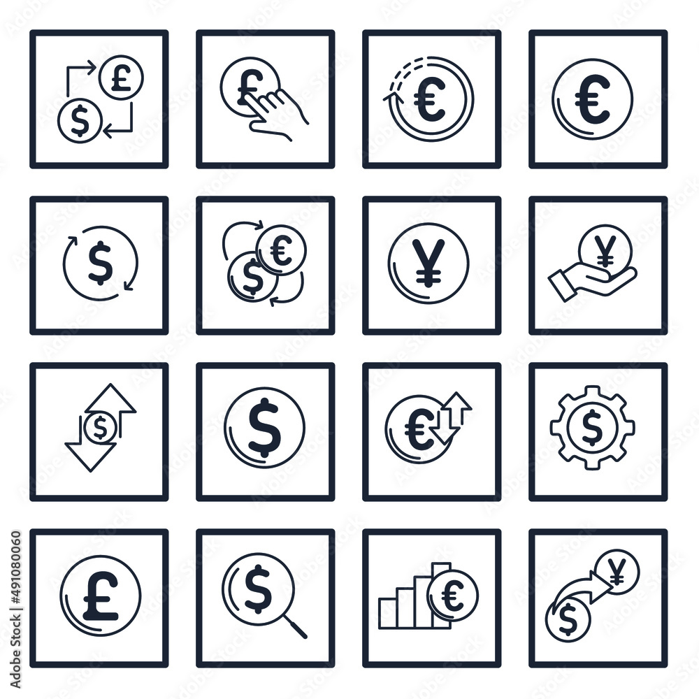 Poster set of currency elements symbol template for graphic and web design collection logo vector illustrat