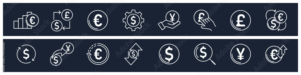 Poster set of currency elements symbol template for graphic and web design collection logo vector illustrat