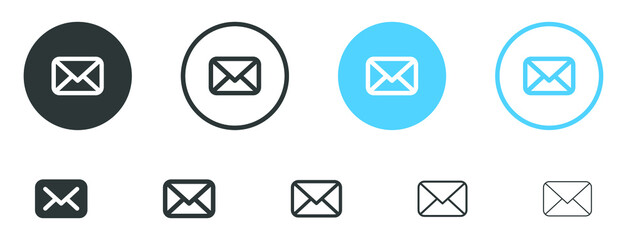 mail envelope icon, message icon, email symbol in filled, thin line, outline and stroke style for apps and website	
