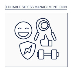 Fototapeta premium Stress line icon. Satisfaction from physical activity. Positive emotions. Health protection. Mental health concept. Isolated vector illustration. Editable stroke