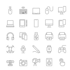Devices thin line icons. computer, laptop, mobile phone, vector illustrations.
