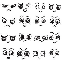 Cartoon Doodle Emoticon Kawaii Faces and Eyes Icon Logo Collection