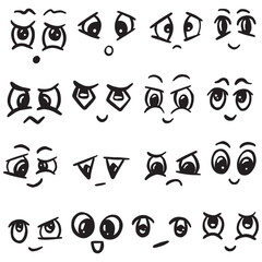 Cartoon Doodle Emoticon Kawaii Faces and Eyes Icon Logo Collection