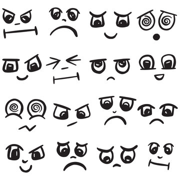 Cartoon Doodle Emoticon Kawaii Faces and Eyes Icon Logo Collection