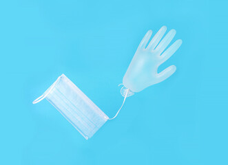 Goodbye COVID hygienic glove flying away with mask