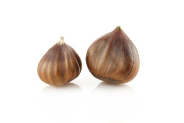 Two chestnuts isolated on white background