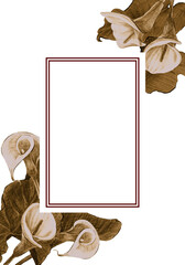 Card with flowers, leaves, watercolor colorful illustration isolated on white background, floral frame for your greeting or invitation, banner, poster or cover, wildlife garden