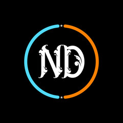 ND Letter Logo design. black background.