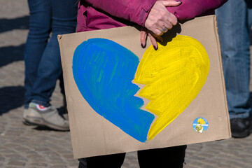 Billboard Ukranian Heart At The PAX Demonstration Against The War In Ukraine At Amsterdam The Netherlands 6-3-2022