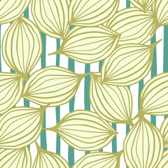 Exotic outline leaves seamless pattern. Abstract floral background.