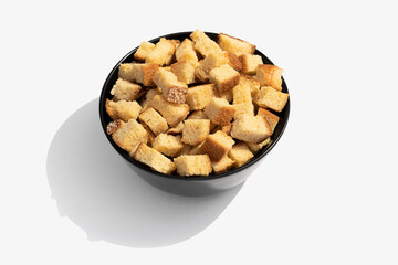 Black cup plate vanilla sweet square crackers on a white background close-up top view mockup